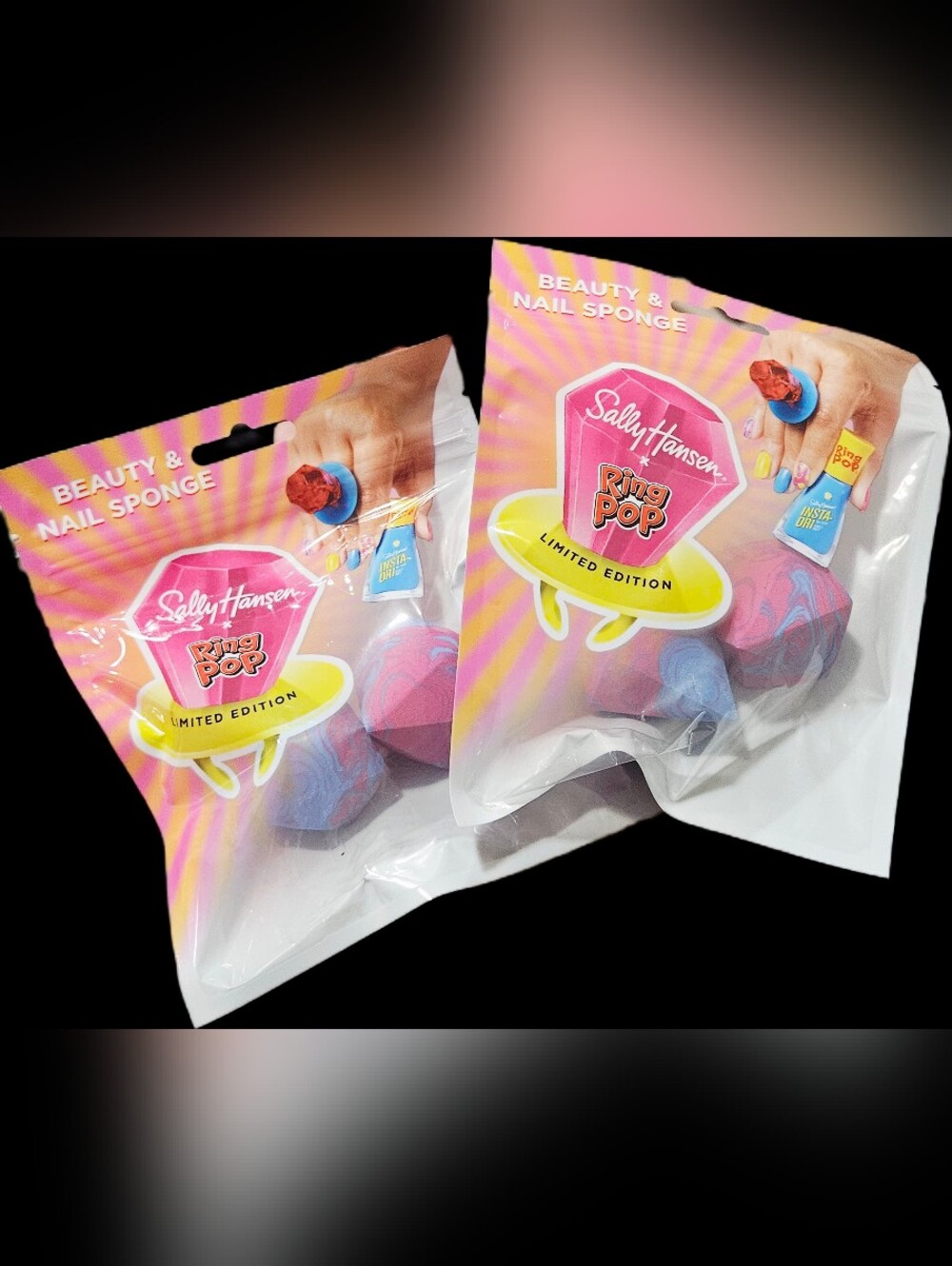 NWT 2×/4pcs SALLY HANSEN LIMITED EDITION RING POP BEAUTY & NAIL SPONGE SETS!